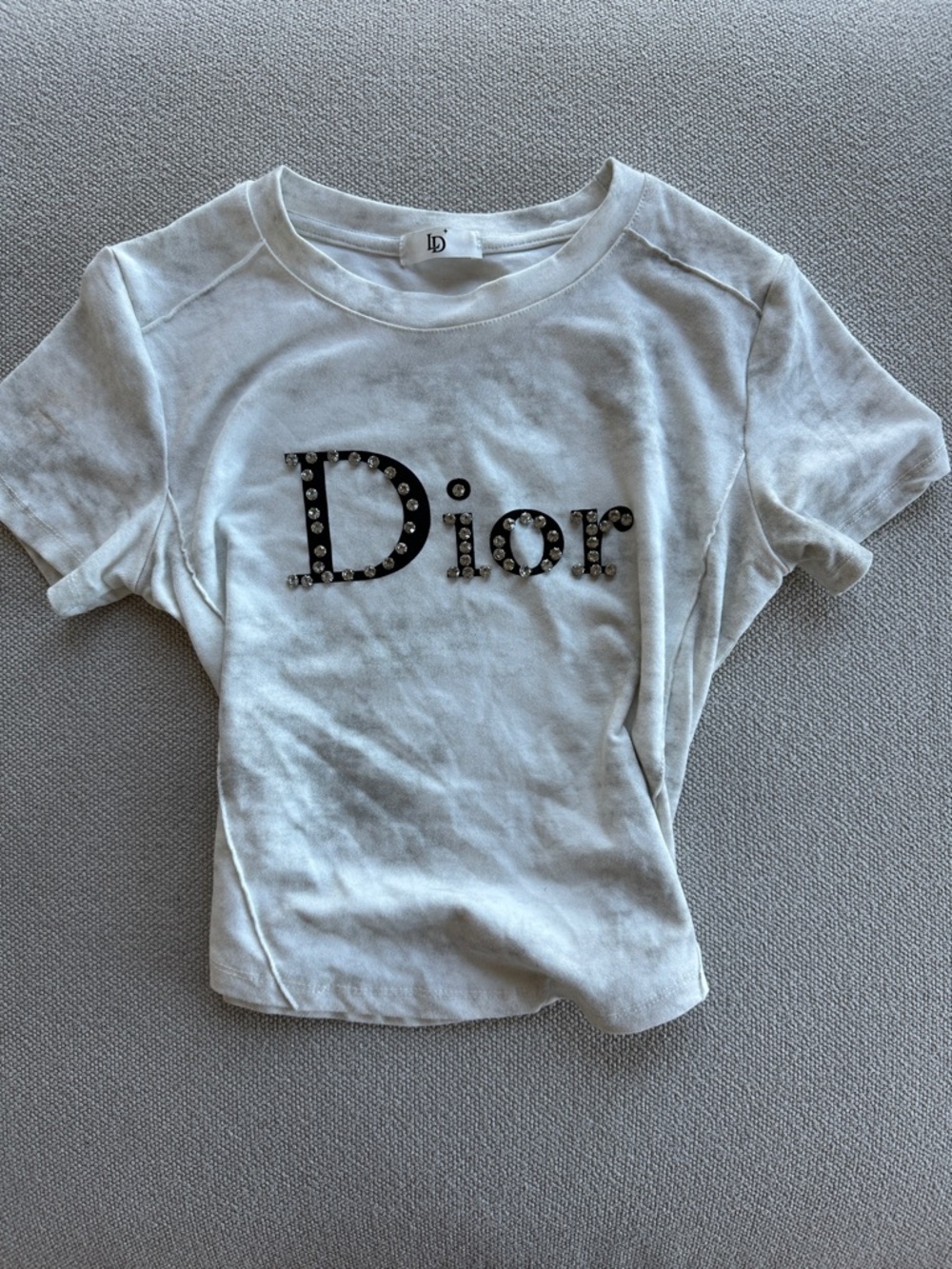 Dior White Tee with Crystal-Studded Logo